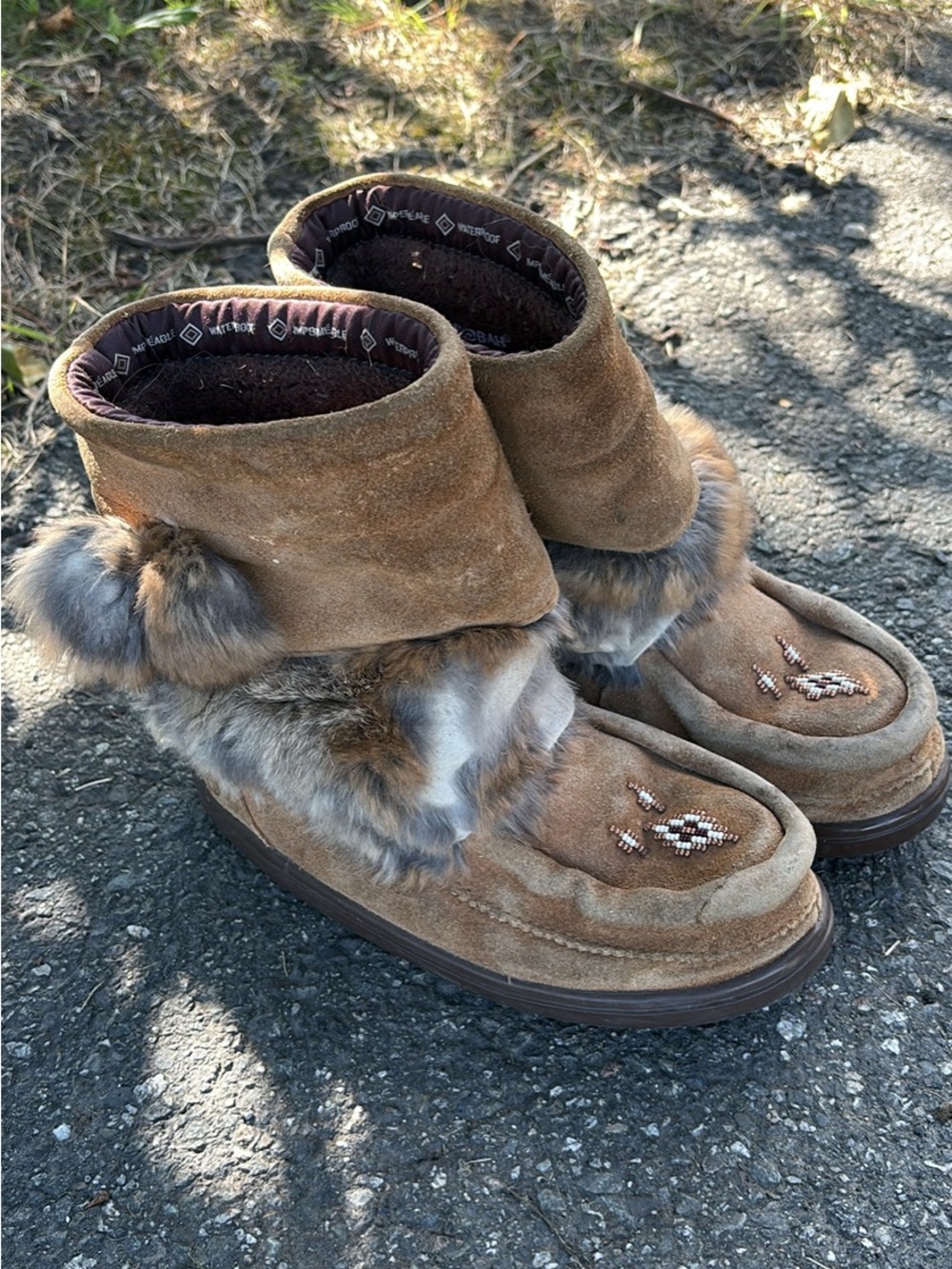 Kids Brown Faux-Fur Suede Winter Moccasin Boots